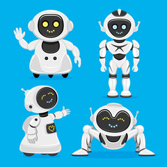 Cute robots on a blue background.