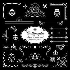 Calligraphic design elements and page decoration - Isolated On Black Background
