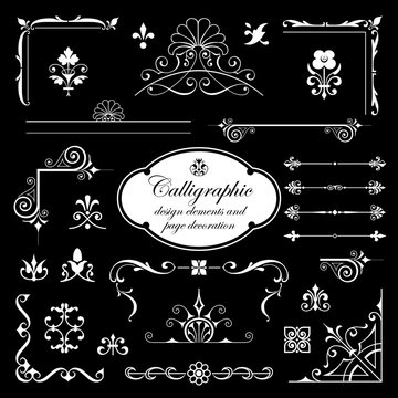 Calligraphic design elements and page decoration - Isolated On Black Background