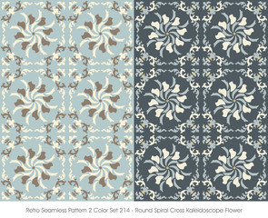 Retro Seamless Pattern 2 Color Set_213 Round Spiral Cross Kaleidoscope Flower
