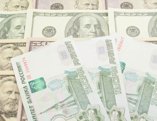 russian banknotes and dollars notes