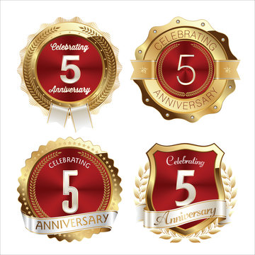 Gold and Red Anniversary Badges 5th Years Celebration