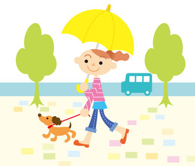 Obraz na płótnie Canvas 傘を持ち散歩する女性
