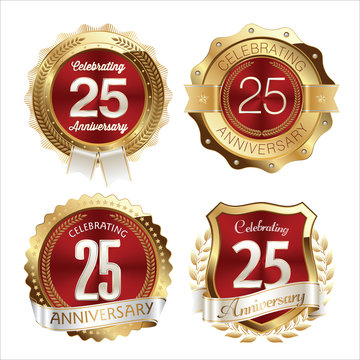 Gold and Red Anniversary Badges 25th Years Celebration