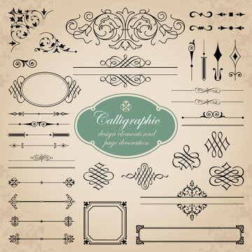 Calligraphic elements and page decoration for design - vector set