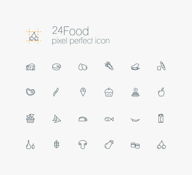 Food vector pixel perfect thin line symbol icon set.