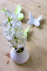 Close up view of white hyacinths