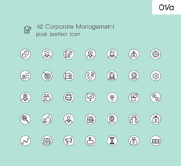 Modern thin line pixel perfect icons set of corporate management