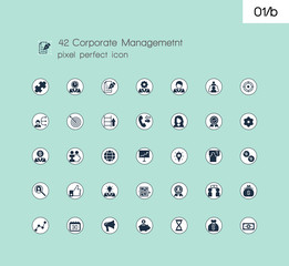 Modern solid pixel perfect icons set of corporate management and
