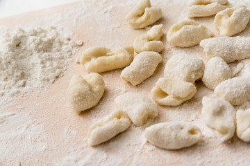 Fototapeta na wymiar Cavatelli fatti in casa, Italian homemade pasta