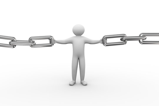 3d Man Holding Broken Chain