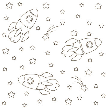 Cartoon rockets for coloring book