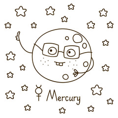 Cute cartoon Mercury for coloring book