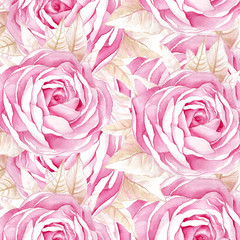 Watercolor seamless roses pattern.