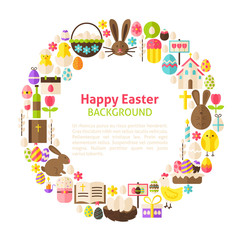 Flat Style Vector Circle Template Collection of Happy Easter Obj