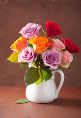 beautiful colorful rose flowers bouquet in vase