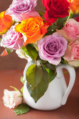 beautiful colorful rose flowers bouquet in vase