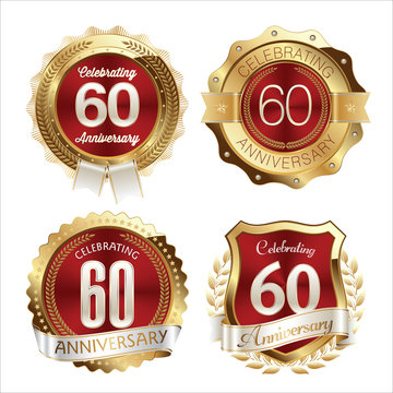 Gold and Red Anniversary Badges 60th Years Celebration