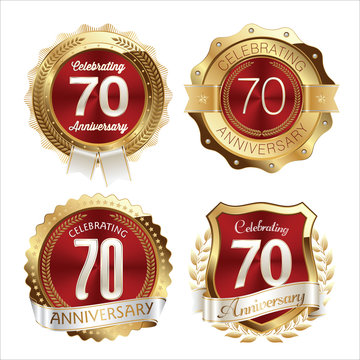 Gold and Red Anniversary Badges 70th Years Celebration