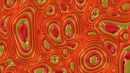 Abstract fluid red and gold reflective background. Render.
