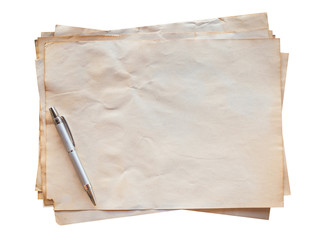 old paper and pen on isolated with clipping path.