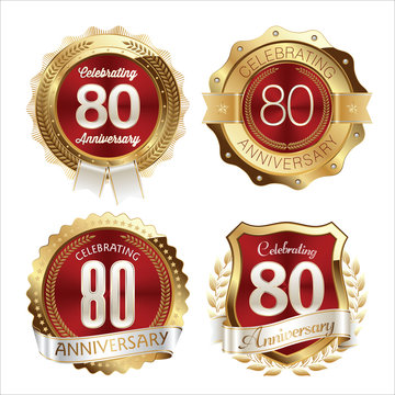 Gold and Red Anniversary Badges 80th Years Celebration