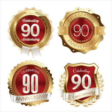 Gold and Red Anniversary Badges 90th Years Celebration