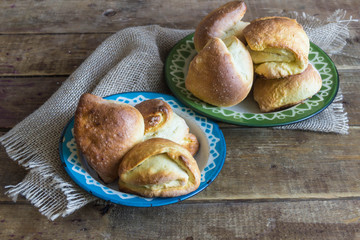 bread with cottage cheese. rustic style.