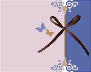 Invitation card with bow and ornaments in blue. Vector