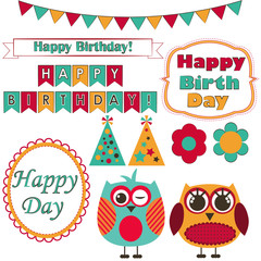 set of frames and accessories. birthday owl. vector
