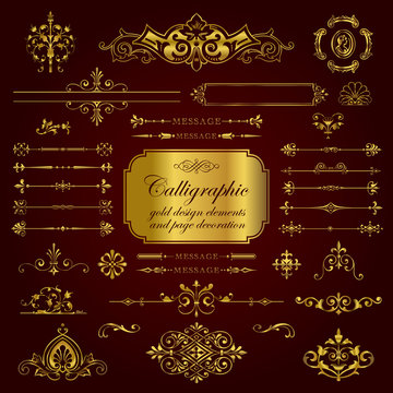 Calligraphic gold elements and page decoration for design