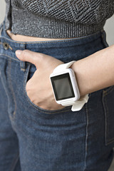 Closeup of a smart watch  on a Woman's wrist.