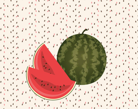 Watermelon pattern with seeds. Vector