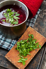 Traditional Romanian sour vegetable soup - borsch