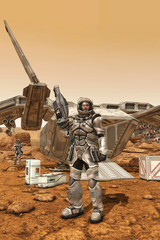 military astronaut on mars outpost © Luca Oleastri