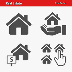 Real Estate Icons. Professional, pixel perfect icons optimized for both large and small resolutions. EPS 8 format.