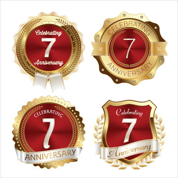 Gold and Red Anniversary Badges 7th Years Celebration