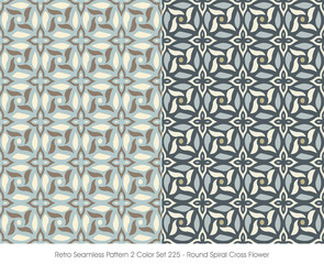 Retro Seamless Pattern 2 Color Set_225 Round Spiral Cross Flower
