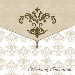 Classic luxury invitation card with damask ornament. Vector