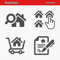 Real Estate Icons. Professional, pixel perfect icons optimized for both large and small resolutions. EPS 8 format.