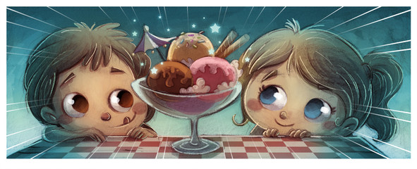 Obrazy na Szkle  dzieci jedzące lody