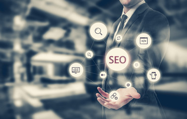 Search optimization business pointing finnger selecting seo