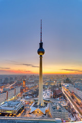 Sunset in the heart of Berlin with the famous Television Tower