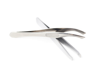 Steel cosmetic tweezers isolated