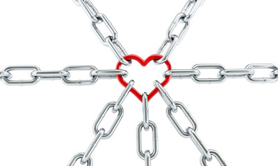 red heart chain. 3d Illustrations on a white background