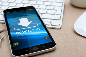 Workplace with modern mobile phone