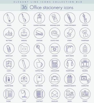 Vector Office stacionery outline icon set. Elegant thin line style design.