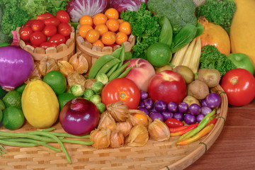 Fototapeta na wymiar Fresh fruits and vegetables organic for healthy
