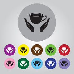 Cup in his hand. Vector icon