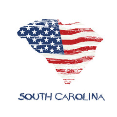 American flag in South Carolina map. Vector grunge style